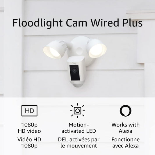 Ring Floodlight Cam Wired Plus with motion-activated 1080p HD video - White - Open Box - Toronto Liquidation Company