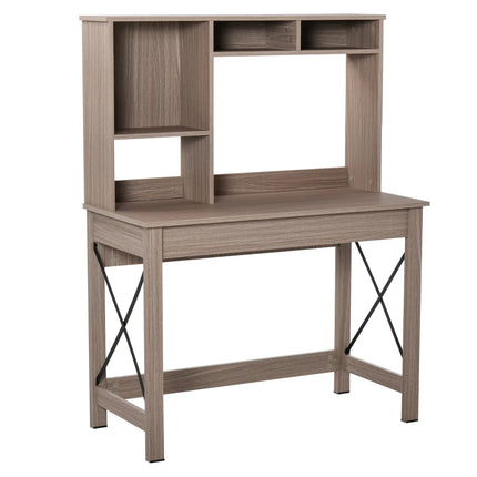 Modern Office Desk with Drawer and Hutch – Grey