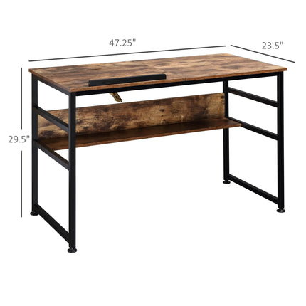 Adjustable Drafting Table with Folding Top and Storage – Rustic Brown