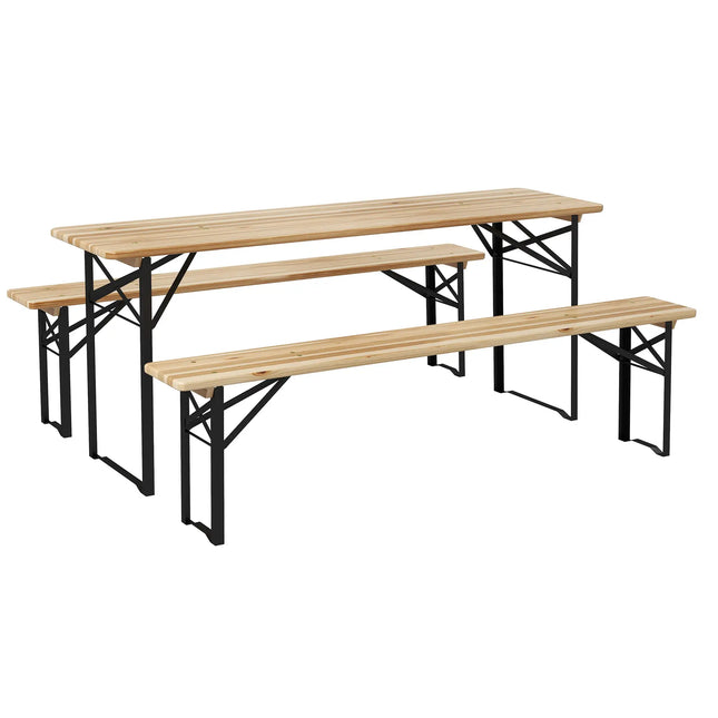 3-Piece Outdoor Patio Folding Picnic Table Set with Benches – Natural Wood
