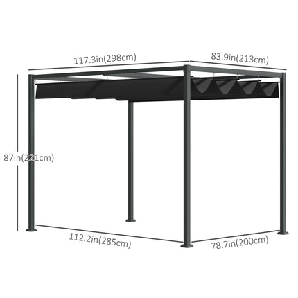 Metal Outdoor Patio Pergola with Retractable Canopy – Black