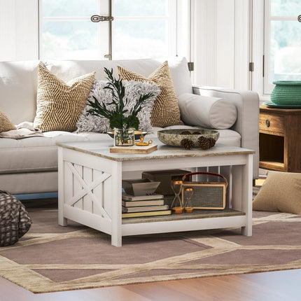 Square Farmhouse Coffee Table – Distressed Oak and Brown