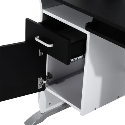Office Desk with Keyboard Tray and CPU Stand – Black & White