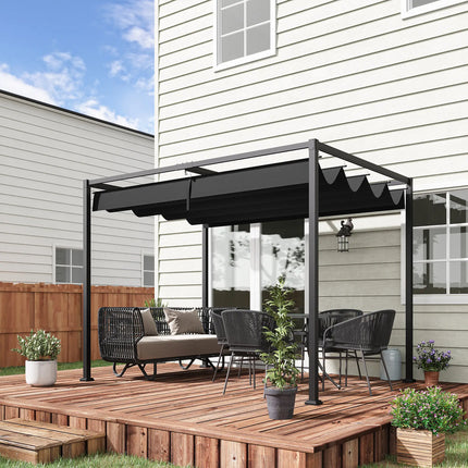 Metal Outdoor Patio Pergola with Retractable Canopy – Black