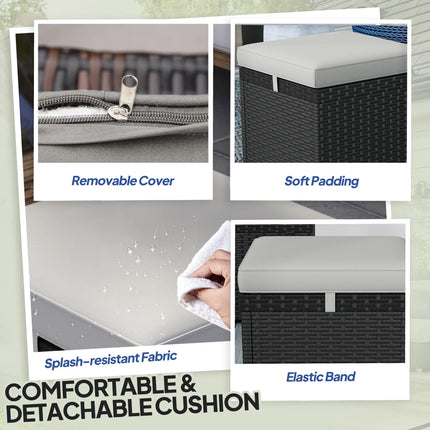 2-Piece Square Rattan Wicker Outdoor Ottoman with Storage and Removable Cushion - Light Grey