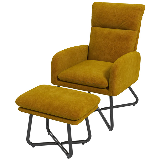 Contemporary Accent Chair with Ottoman – Vintage Yellow