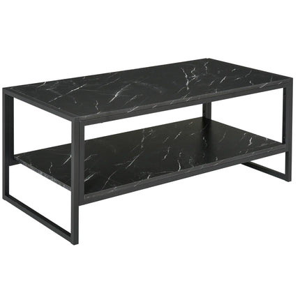 2-Tier Coffee Table with Storage Shelf – Black