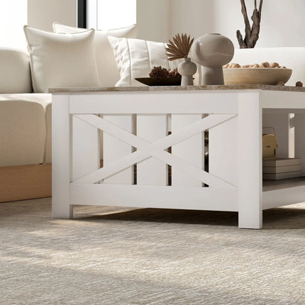 Square Farmhouse Coffee Table – Distressed Oak and Brown