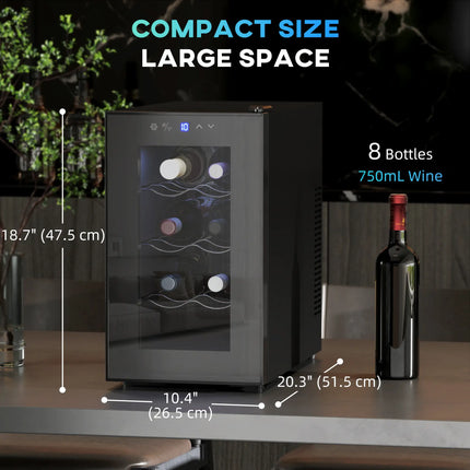 8 Bottle Wine Cooler Refrigerator with Temperature Control – Black