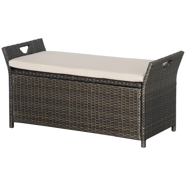 2-In-1 Outdoor Patio Rattan Wicker Storage Bench – Beige