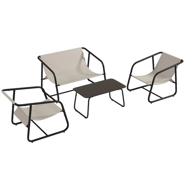 4-Piece Breathable Mesh Outdoor Patio Furniture Set with Glass Table – Cream White