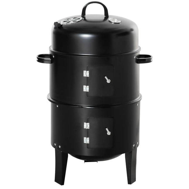 3-In-1 Barrel Charcoal BBQ Grill and Smoker