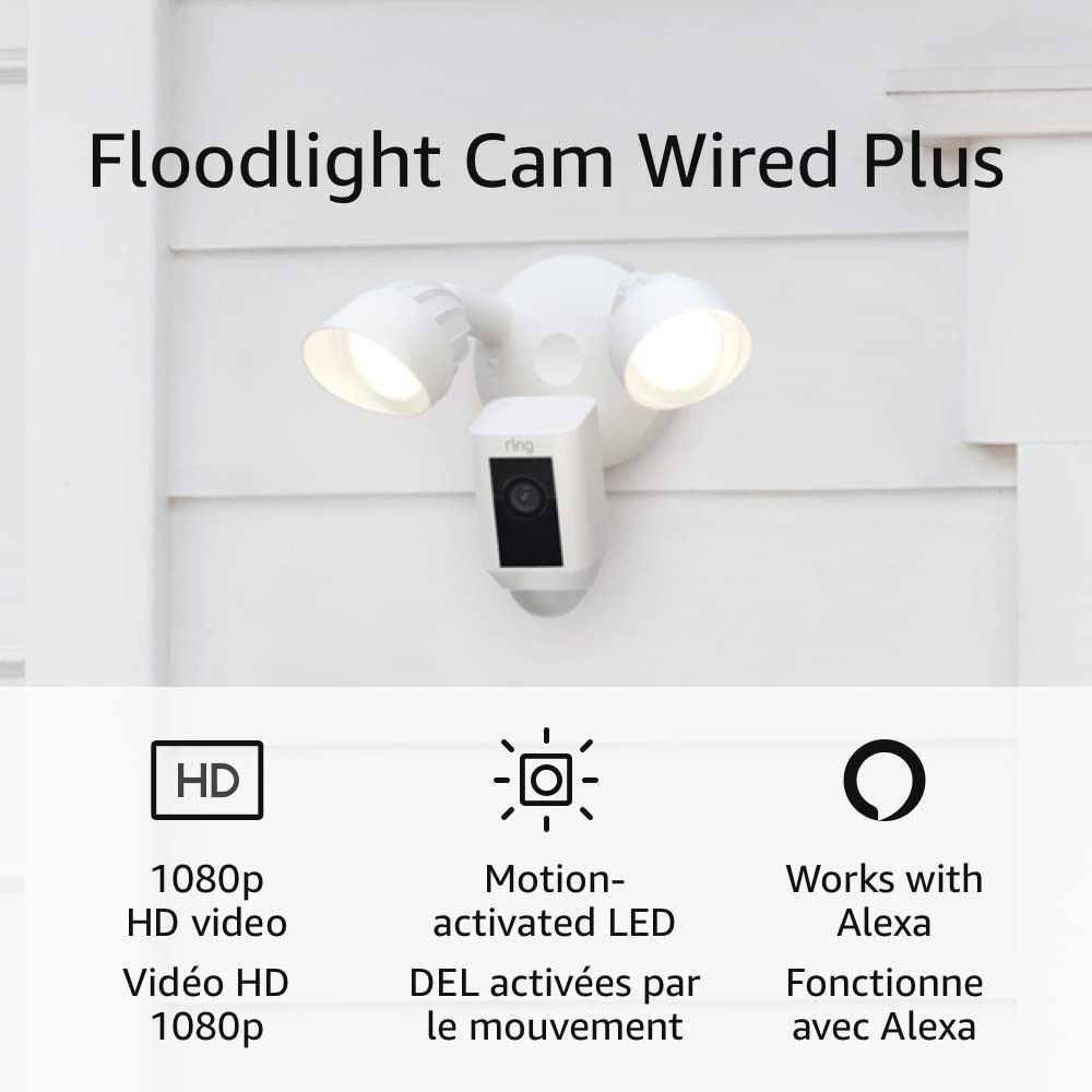 Ring Floodlight Cam Wired Plus with motion-activated 1080p HD video - White - Open Box - Toronto Liquidation Company