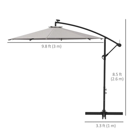 10ft Adjustable Outdoor Patio Offset Umbrella with LED Lights – Beige