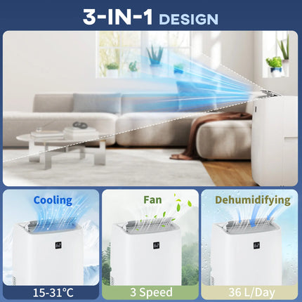 12000 BTU Portable Air Conditioner with Dehumidifier - White