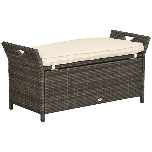2-In-1 Outdoor Patio Rattan Wicker Storage Bench – Beige