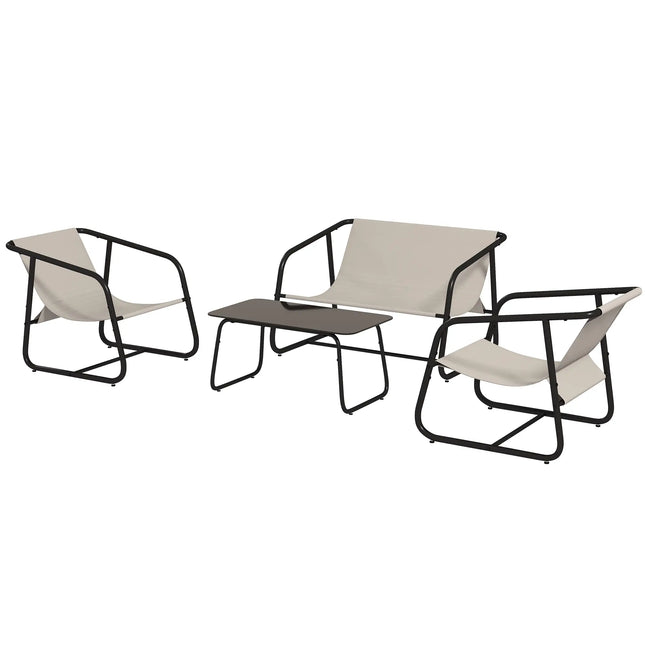 4-Piece Breathable Mesh Outdoor Patio Furniture Set with Glass Table – Cream White