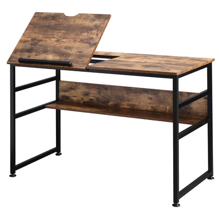 Adjustable Drafting Table with Folding Top and Storage – Rustic Brown