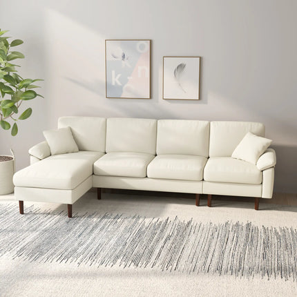 Modern L-Shaped Sectional Sofa with Changeable Chaise Lounge – Cream White