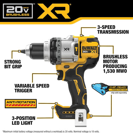 DEWALT 20V MAX XR Brushless Cordless 1/2 in. Hammer Drill - DCD1007B