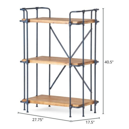 Industrial 3-Shelf Iron Frame Firwood Bookshelf - Wood Brown