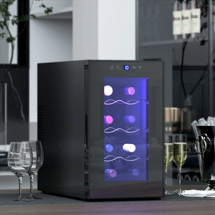 8 Bottle Wine Cooler Refrigerator with Temperature Control – Black