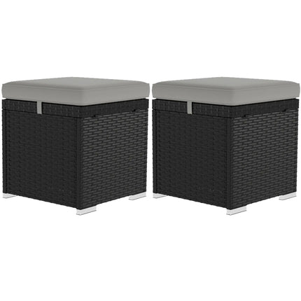 2-Piece Square Rattan Wicker Outdoor Ottoman with Storage and Removable Cushion - Light Grey
