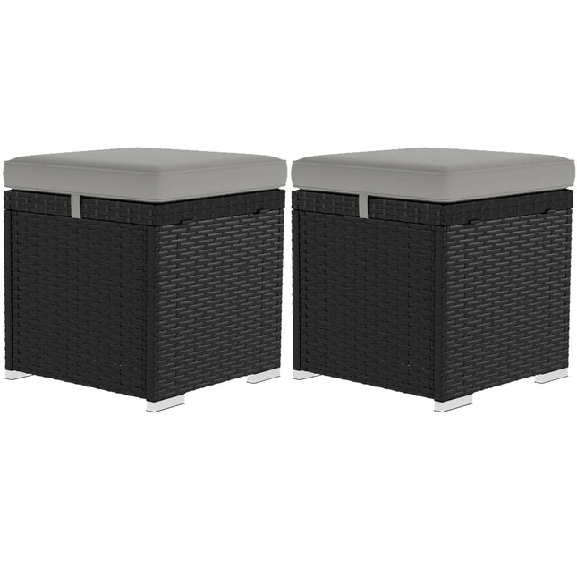 2-Piece Square Rattan Wicker Outdoor Ottoman with Storage and Removable Cushion - Light Grey - Toronto Liquidation Company