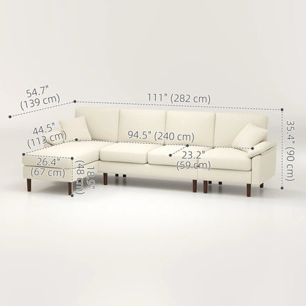 Modern L-Shaped Sectional Sofa with Changeable Chaise Lounge – Cream White