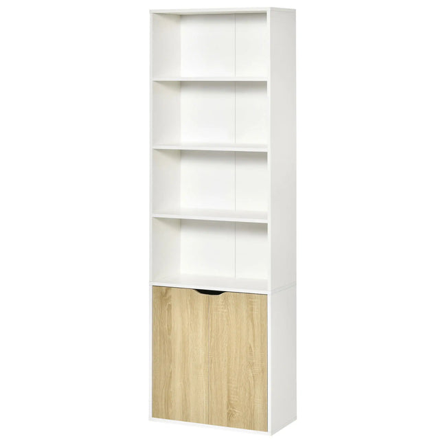 Classic 4-Tier Bookshelf with Cabinet Doors – Oak Brown