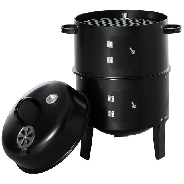3-In-1 Barrel Charcoal BBQ Grill and Smoker