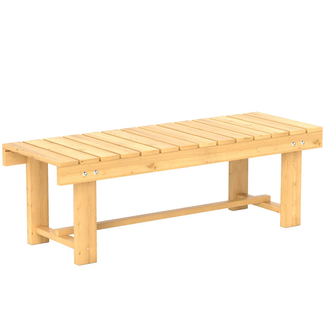 Wooden Backless Outdoor Patio Garden Courtyard Bench – Natural Wood