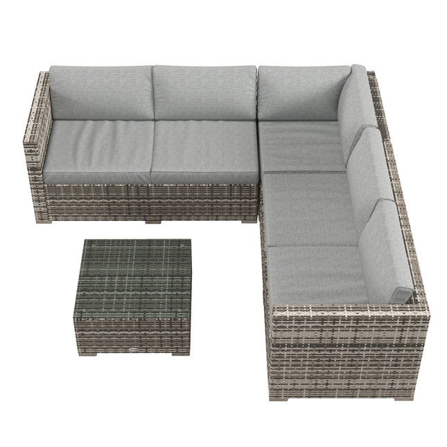 4-Piece Rattan Wicker Outdoor Patio Sectional Corner Sofa With Coffee Table – Grey