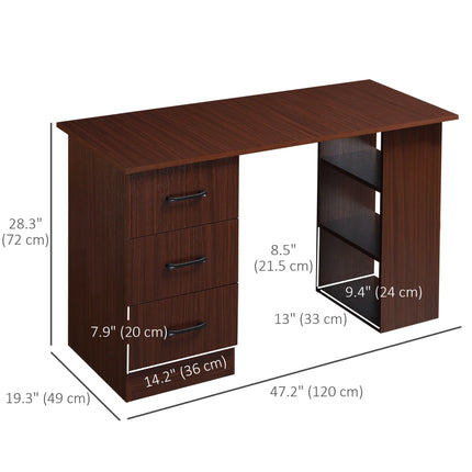 Office Desk with 3-Tier Storage Shelves – Walnut