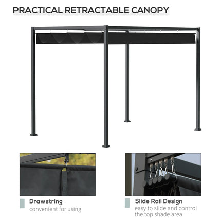 Metal Outdoor Patio Pergola with Retractable Canopy – Black