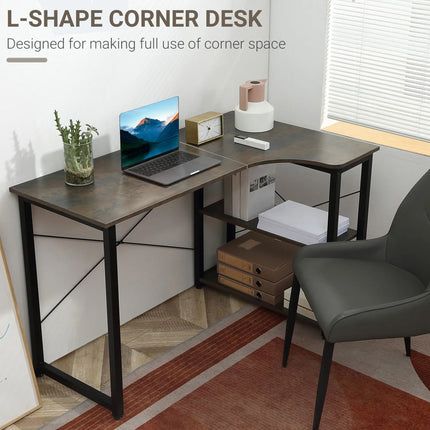L-Shaped Office Desk with 2 Shelves – Brown