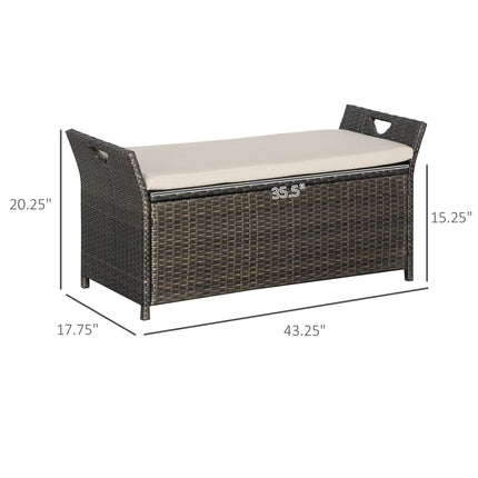 2-In-1 Outdoor Patio Rattan Wicker Storage Bench – Beige