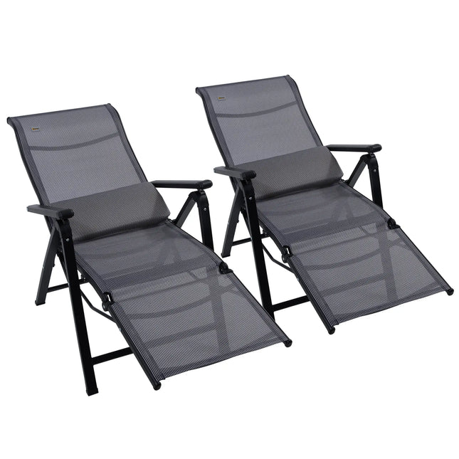 2-Piece Dual Outdoor Patio Zero Gravity Lounger Set with Lumbar Pillow – Light Grey