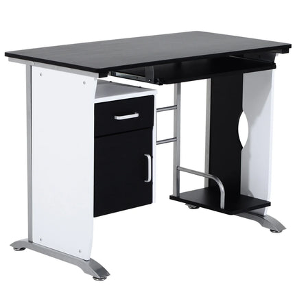 Office Desk with Keyboard Tray and CPU Stand – Black & White