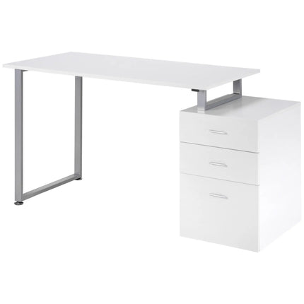 L-Shaped Office Desk with Reversible File Drawers – White