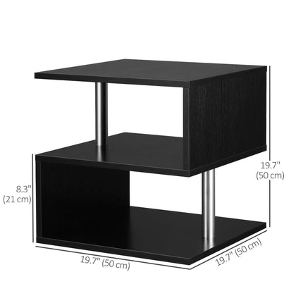 Wooden S Shape End Table with 3-Tier Storage – Black