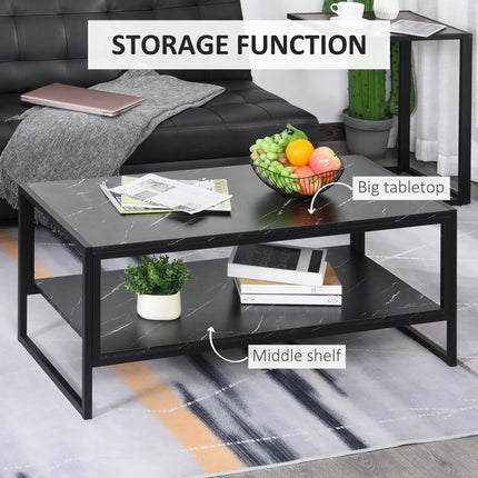 2-Tier Coffee Table with Storage Shelf – Black