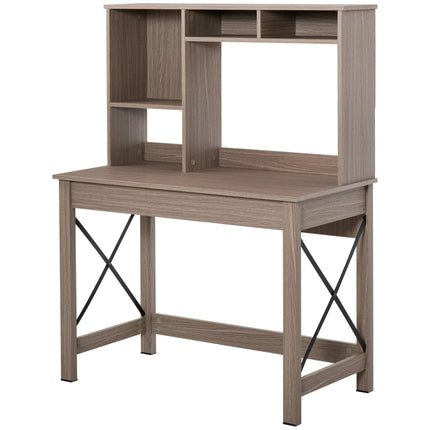 Modern Office Desk with Drawer and Hutch – Grey
