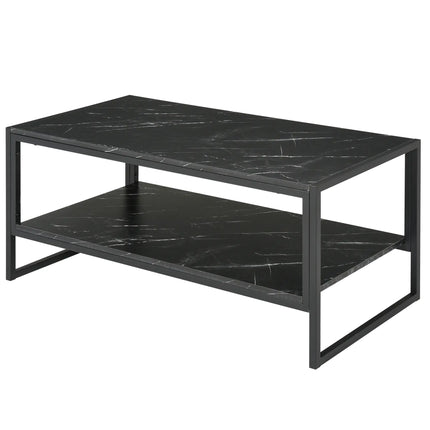 2-Tier Coffee Table with Storage Shelf – Black
