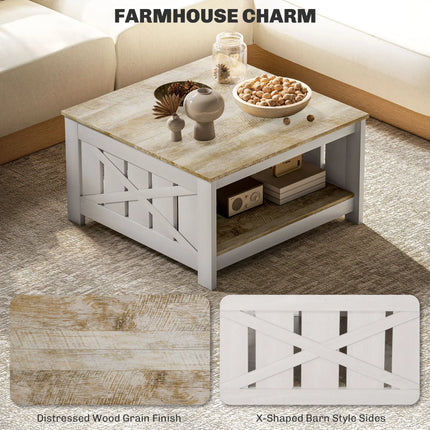 Square Farmhouse Coffee Table – Distressed Oak and Brown