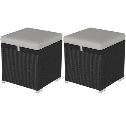 2-Piece Square Rattan Wicker Outdoor Ottoman with Storage and Removable Cushion - Light Grey