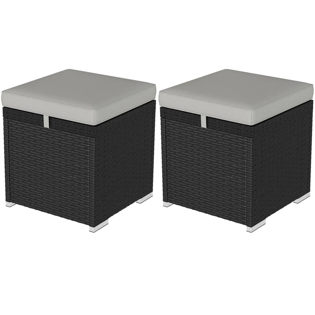 2-Piece Square Rattan Wicker Outdoor Ottoman with Storage and Removable Cushion - Light Grey