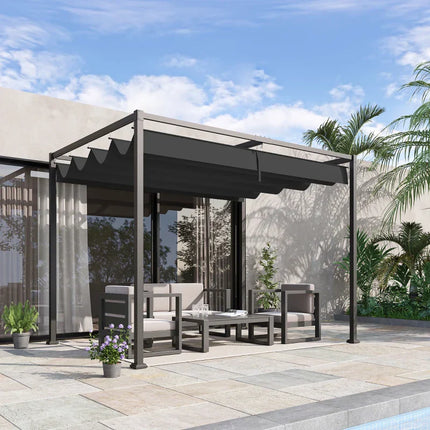 Metal Outdoor Patio Pergola with Retractable Canopy – Black