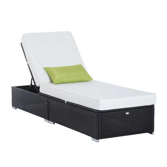Rattan Wicker Reclining Patio Lounge Chair with Adjustable Backrest and Cushion – White