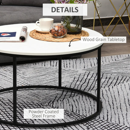 Round Coffee Table with Metal Frame – White